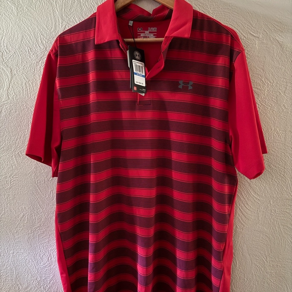 Under Armour Men's Polo Shirt in Red and Black Stripes